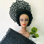 Black Braided Gele Headtie & Wrap