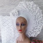 White rose flower Gele Headtie & Wrap