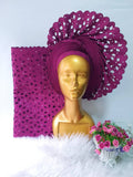 Purple Diamond Flower Gele 