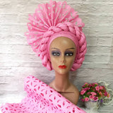 Pink Braided Gele Headtie & Wrap