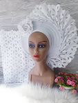 White rose flower Gele Headtie & Wrap