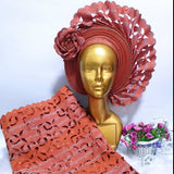 Orange and purple Striped rose flower Gele Headtie & Wrap